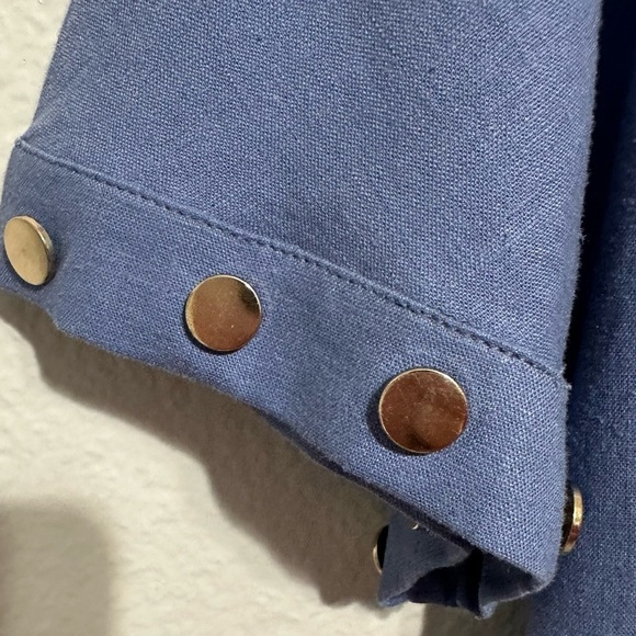 NEW Tahari Linen Blend Shirt Dress Women's 12 Blue Shift Mini Coastal Classic - Picture 6 of 7